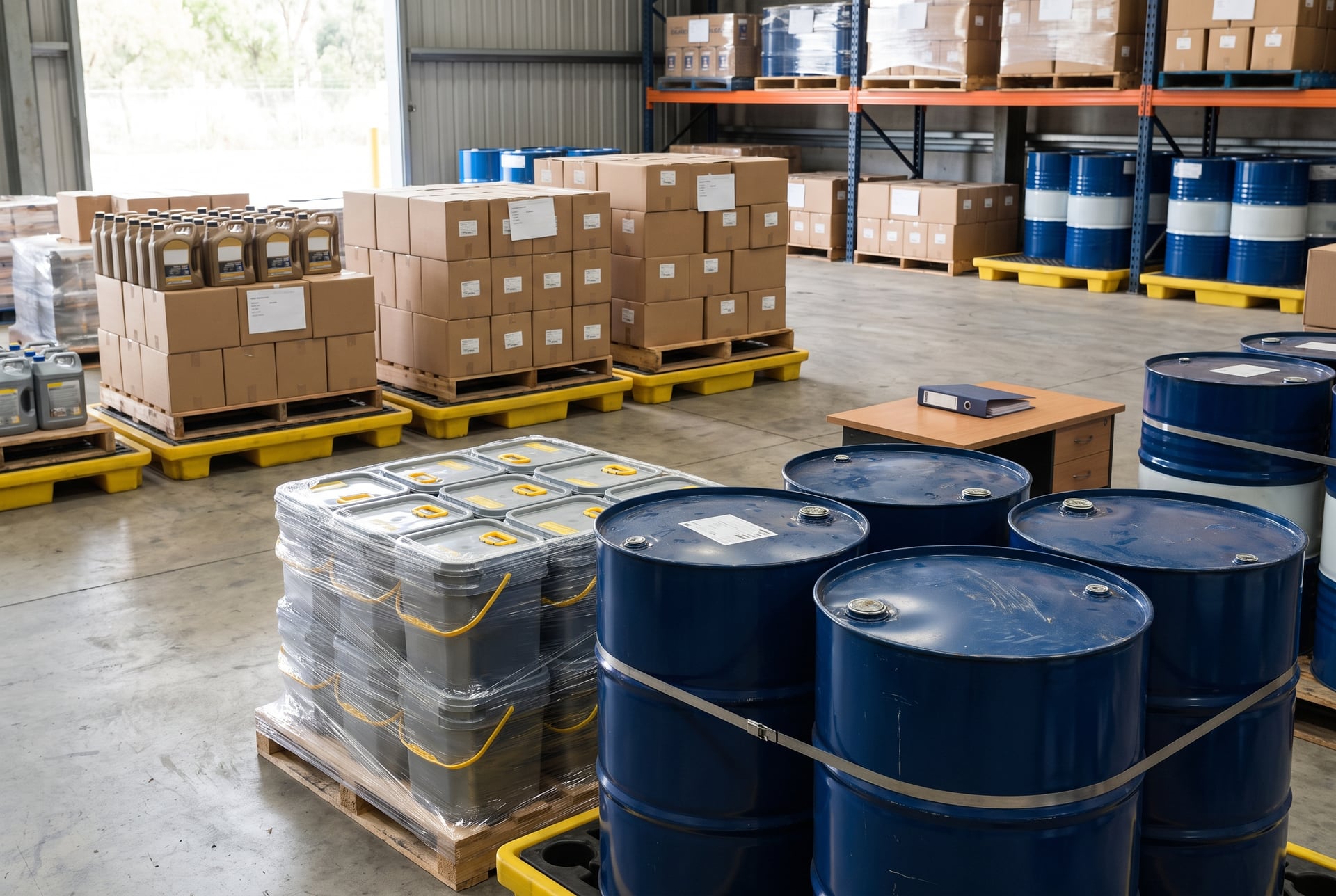 Sealed lubricant packaging prepared for wholesale supply