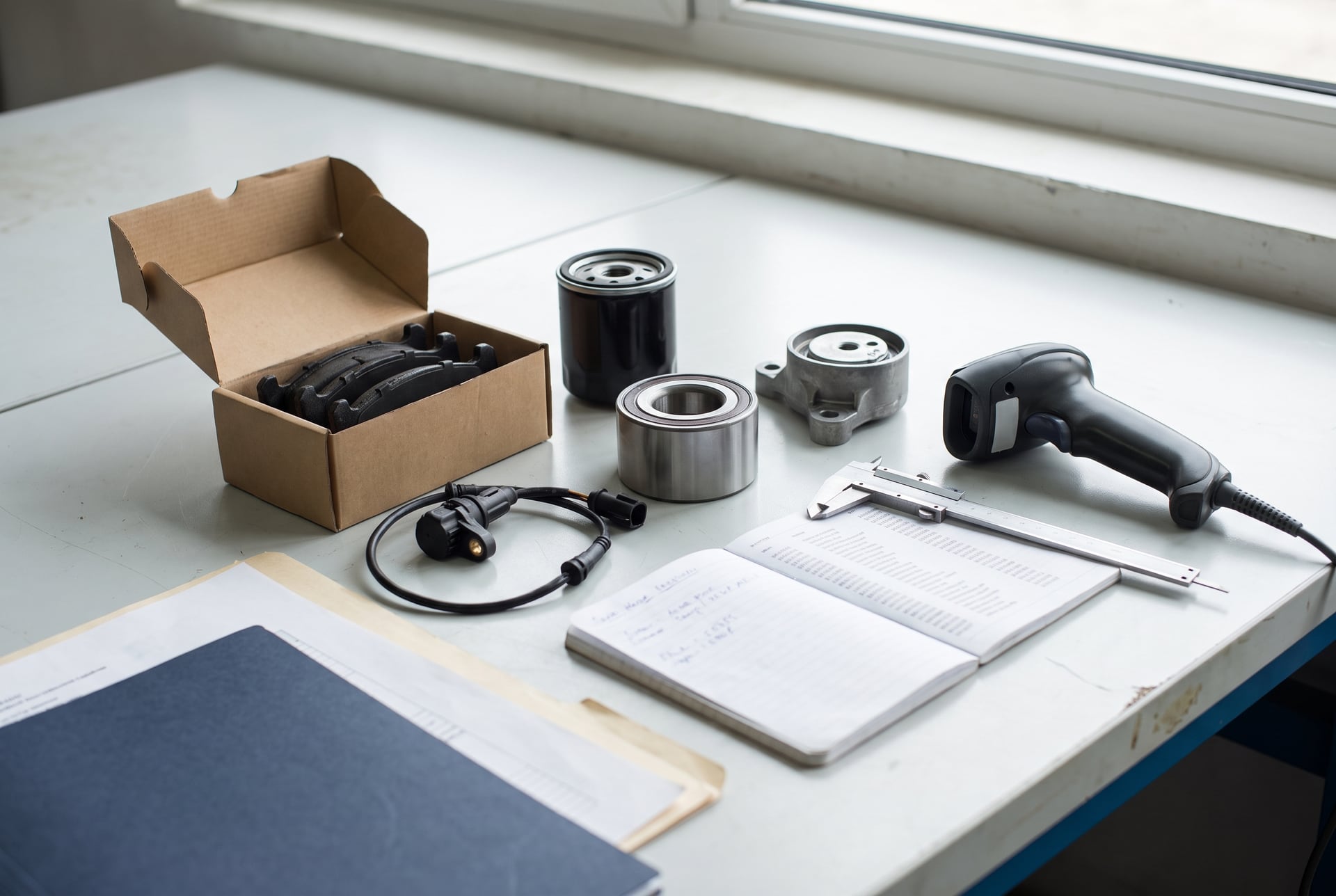 Automotive spare parts prepared for identification and quotation